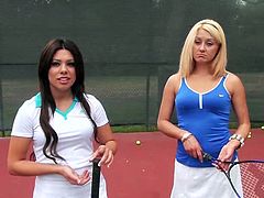 Summer and Gemma play tennis together. Then they give double blowjob in the house. Later on these girls get fucked nicely in POV scenes.