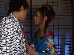 Just like the tradition asks her to, Geisha Aino does everything in her power to please her man. The beautiful Nippon chick licks her man's chest, plays with his dick, until it hardeners and then, licks & sucks it gently. She deserves loads of cum but first, let's see what else she will do