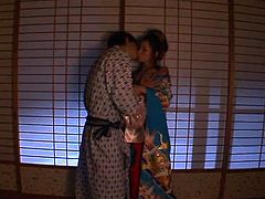 Just like the tradition asks her to, Geisha Aino does everything in her power to please her man. The beautiful Nippon chick licks her man's chest, plays with his dick, until it hardeners and then, licks & sucks it gently. She deserves loads of cum but first, let's see what else she will do