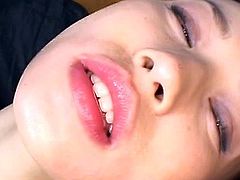 After having her hairy pussy nailed right, cute japanese enjoys warm load in her mouth