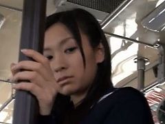 Nana Ogura is on the bus, going home. Some guy touches her pussy and she can't say anything because the bus is full and she's ashamed.