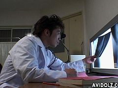 Sexy Asian doc Runa feels horny and for a moment she forgets that she's a doc. The patient uses a flashlight to see her better and then she shows him more then he could ever imagine. The hot doc goes on top and licks the guy. Want to see some more kinky action?