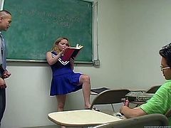 Watch this blondie getting her wet and tight pussy fucked by her teacher in the classroom in Fame Digital sex clips.
