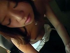 Checkout this sexy Japanese babe in this hot oral sex video, in which you will see her sitting on her knees and sucking that fat hairy cock till he cums in her horny mouth.