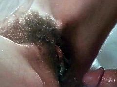 Long-haired chick get cum on her hairy hole