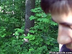 Redhead girl is lured to te forest to get kinky in front of the camera. They give her some money in exchange for a nice blowjob caught on video.