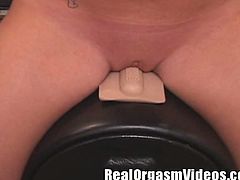 Leihla Leionni aka Alysa Moore rides the sybian for the first time and she's caught on tape for the first time. She has a real orgasm out of riding that sex machine.