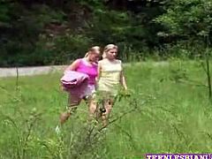 Watch these two horny and lovely blonde babes having fun in forest.They came for picnic but soon their boring picnic turns into outdoor pussy adventure.