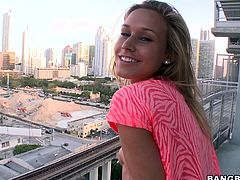 Check out this amazing POV where a gorgeous blonde teen shows off her sexy body before sucking and jerking this guy off.