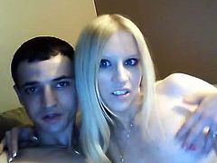 Naughty blonde chick is sitting topless in front of the camera. Her BF films in homemade sex video along with her. So she starts sucking his dick. Amateur babe is pretty good in giving head.