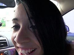 You are welcome here to enjoy watching eager car blowjob by hussy brunette slut. She starts to please her boyfriend's dick and sucks it greedily while he drives.