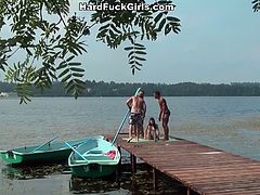 Naughty brunette hoe is serving three horny men outdoor. She gets three ways penetrated while gangbanged outdoor. This video is brought to you by WTF Pass.