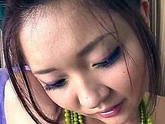 Talented Haruka Kaeda shows off her hairy pussy while deep masturbating in solo