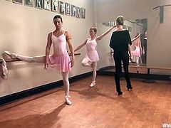 Sasha Lexing, Wenona and one more horny bitch are playing BDSM games in a ballet studio. The students get bound by their teacher and undergo humiliation before getting fucked with a strapon.