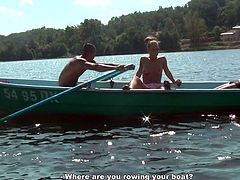 Blonde Russian girl with small tits and shaved pussy gets nailed hard on a boat. While she is sucking juicy cock she gets hammered bad doggy style. Later on she is double penetrated.