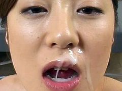 Horny japanese maid likes to please and have her sweet face covered in jizz