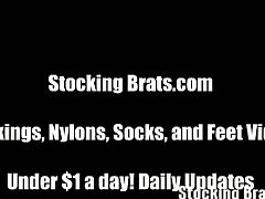 Stocking Brats brings you an amazing free porn video where you can see how some nasty lesbian college brats lick their sexy feet while assuming very interesting poses.
