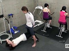 Subtitled Japanese gym demonstration with bold erection