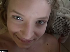 Alyssa Branch came home from a shopping spree and her boyfriend was ready to welcome her with a  big cock into her tight shaved pussy. She liked it very much!