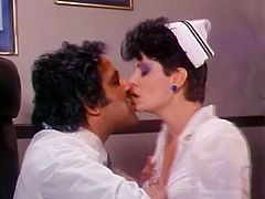 This nurse looks simply irresistible. She spreads her sexy legs wide indicating how bad she wants her lover to eat her snatch. Horny dude licks it passionately like a true cunt licker.