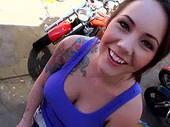Don't miss this tattooed and pierced brunette going hardcore in a POV Clip. Ashton Pierce has her pussy pierced and maybe you can find another one in her body.