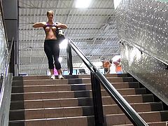 Get a load of this hottie's soft and natural tits in this hot scene where she has her daily exercise in the gym.