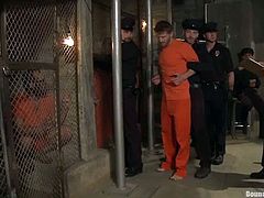 Get excited watching this video where a bunch of police officers obligated an internee to suck their poles till they finally destroy his asshole!
