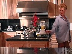 The action starts in the kitchen with that brown haired babe. He is fucking her, when blondie breaks in and joins their perversions.