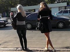 Sexy outdoor upskirt with two nice chicks
