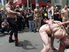Gay Dudes PLay Rough And Bondage Games Outdoors In Public