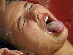 Dirty babe goes pretty nasty while gagging and swallowing creamy cum loads