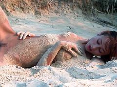 This sexy Russian babe finished her drink then stripped naked and fucked herself with the bottle right there on the beach.