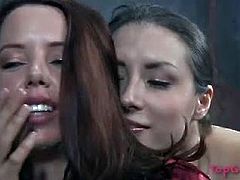 Top Grl brings you a hell of a free porn video where you can see how the alluring brunette temptress sister Dee tortures a nasty slave and makes her cum after suspending her on ropes.