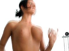 Adria exposes her nice wet spot in solo scene