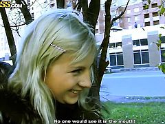 Blonde Kathy enjoys guys ram rod in her mouth in wild oral action