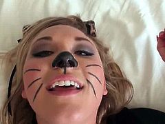 Catwoman here sucks on a hard cock and then rides it like the fuckin' filthy bitch she is, check it out right here, yo. It's fuckin' awesome!