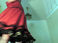 Sissy Ray in Red and Black Sissy Outfit (twirling)