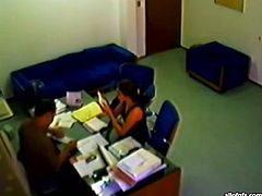 Skanky secretary seduces her boss for sex in the office