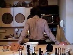 Smoking hot curvy housewife invites her hubby's friend to the kitchen to help her with dishes. Slutty wife starts kissing him and then greedily sucks his big dick.