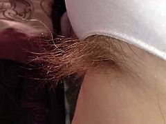 long pubic hair sticking from her pantys