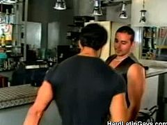Hard Latin Gays brings you a hell of a free porn video where you can see how three horny muscular leather studs wanna play and misbehave together in the bar.