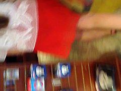 White teen in see thru red skirt