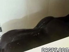 Checkout this sexy dark skinned booty Latia young babe taking hot shower before having sex.See that sexy ass and tight clean shaved pussy.Enjoy this hot babe in shower.