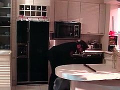 Clever busty brunette gets her finger 'stuck' in the pipes under the sink. A consciences cop comes to the rescue and before you know it, he's fingering her ass and clit. Then he nails her right in the butt hole and pulls out to jerk off in her hand.