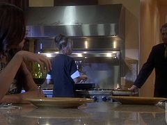 Her man interrupts her on her computer so she uses her hands and her feet on his throbbing hard cock and makes him cum like a volcano.