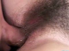 Voracious sandy haired whore with impossibly hairy vag lied sideways in bed. Her thirsting guy set to poke her stinky asshole right away.Look at this ugly twat in Fame Digital sex video!