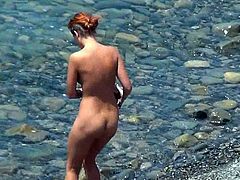 Voyeur feels amazing by watching nude beauty enjoying the beach