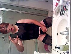 sexy crossdresser cums in sink