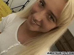 A hot blonde amateur teen girlfriend homemade hardcore action with blowjob and fuck ending with 2 facial cumshots !