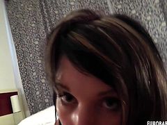 Cute looking girl partakes in some hotel blowjob giving fun. She takes that big cock deep into her mouth and slides it down her wet throat before getting the messiest facial she has ever received from this monster cock